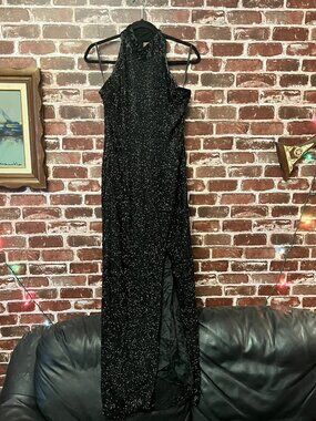 Vintage Black Beaded Halter Gown